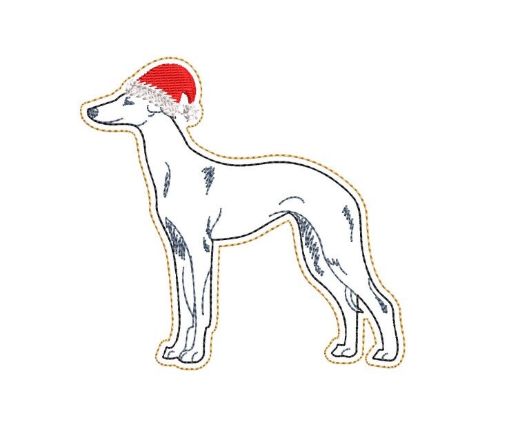 Christmas whippet dog ith ornament digitised machine embroidery design gift dog owner memory item xmas tree ornament hanging design