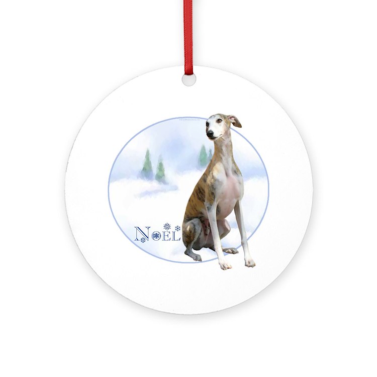 Whippet noel round ornament