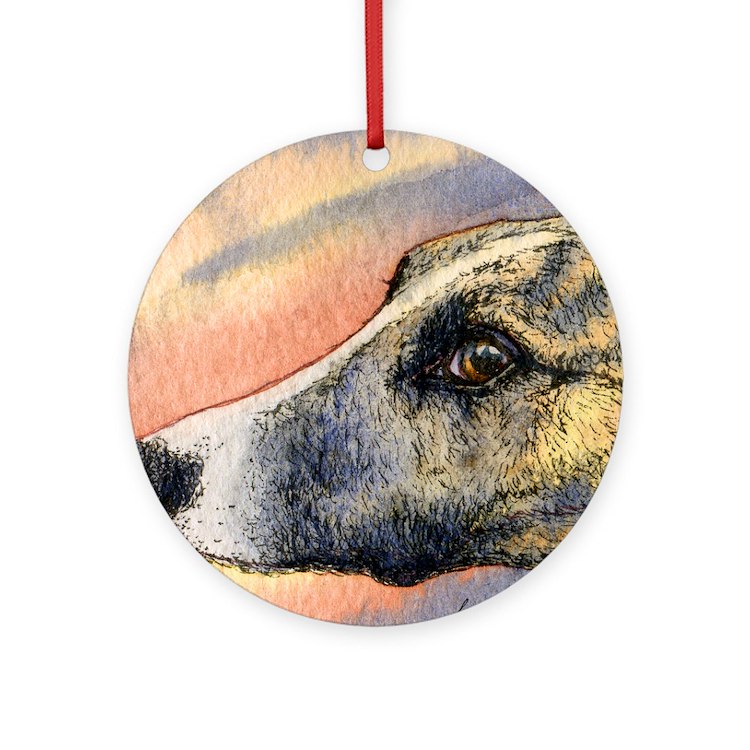 Brindle whippet greyhound dog round ornament