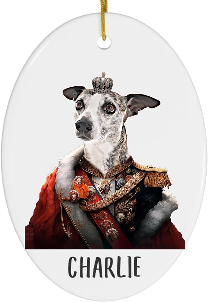 Renaissance dark brindle whippet personalized name christmas ornaments oval white ceramic puppy owner gifts home kitchen