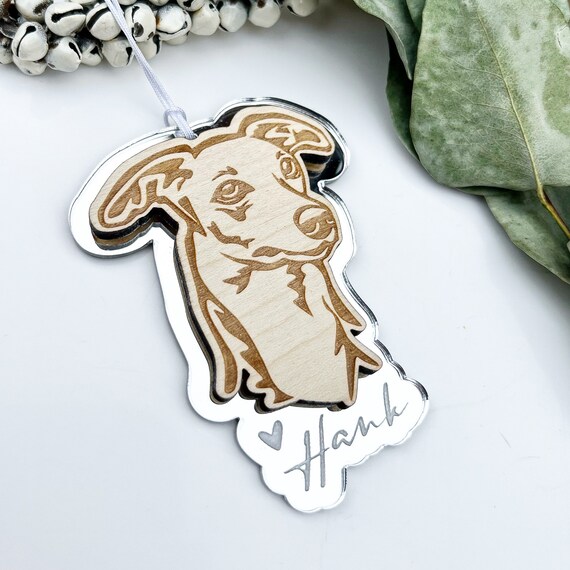 Whippet dog portrait memorial ornament