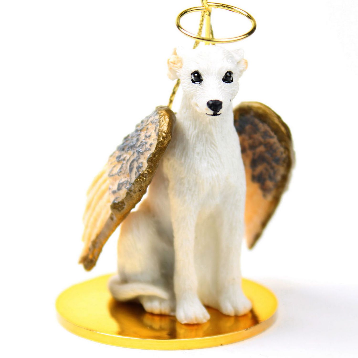 Whippet ornament angel figurine hand painted white