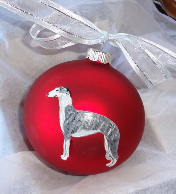 Whippet dog hand painted christmas ornament personalized christmas ornament can be custom from photo not digital