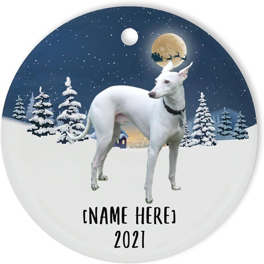 White whippet dog ornaments for christmas tree personalized name gifts new year eve decorations white circle home kitchen