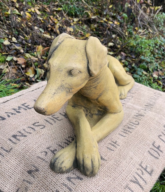 Whippet dog lying down statue garden ornament frost proof stone cmft belle