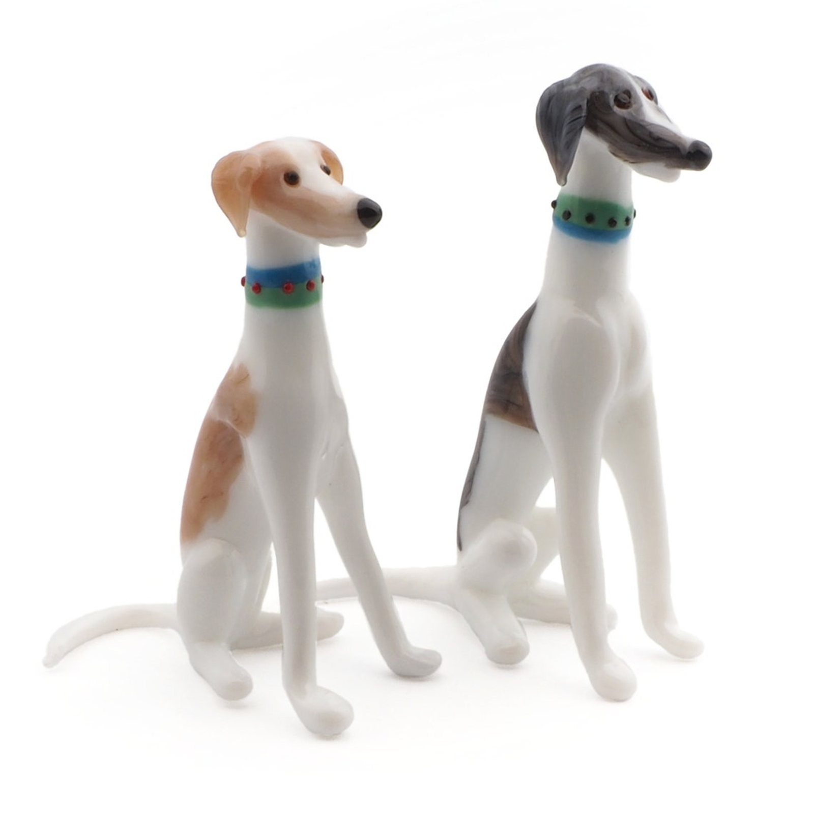 Pair of czech lampwork glass miniature whippet dog figurines ornaments