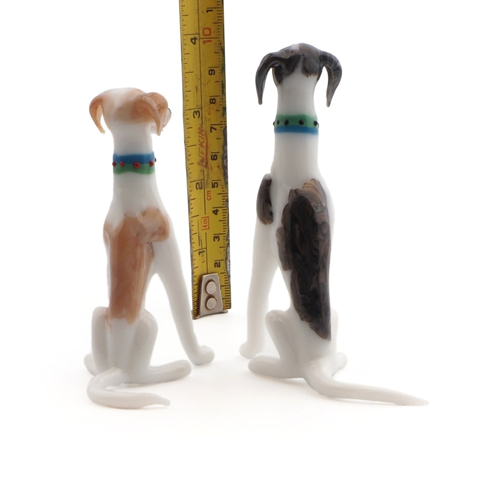 Pair of czech lampwork glass miniature whippet dog figurines ornaments