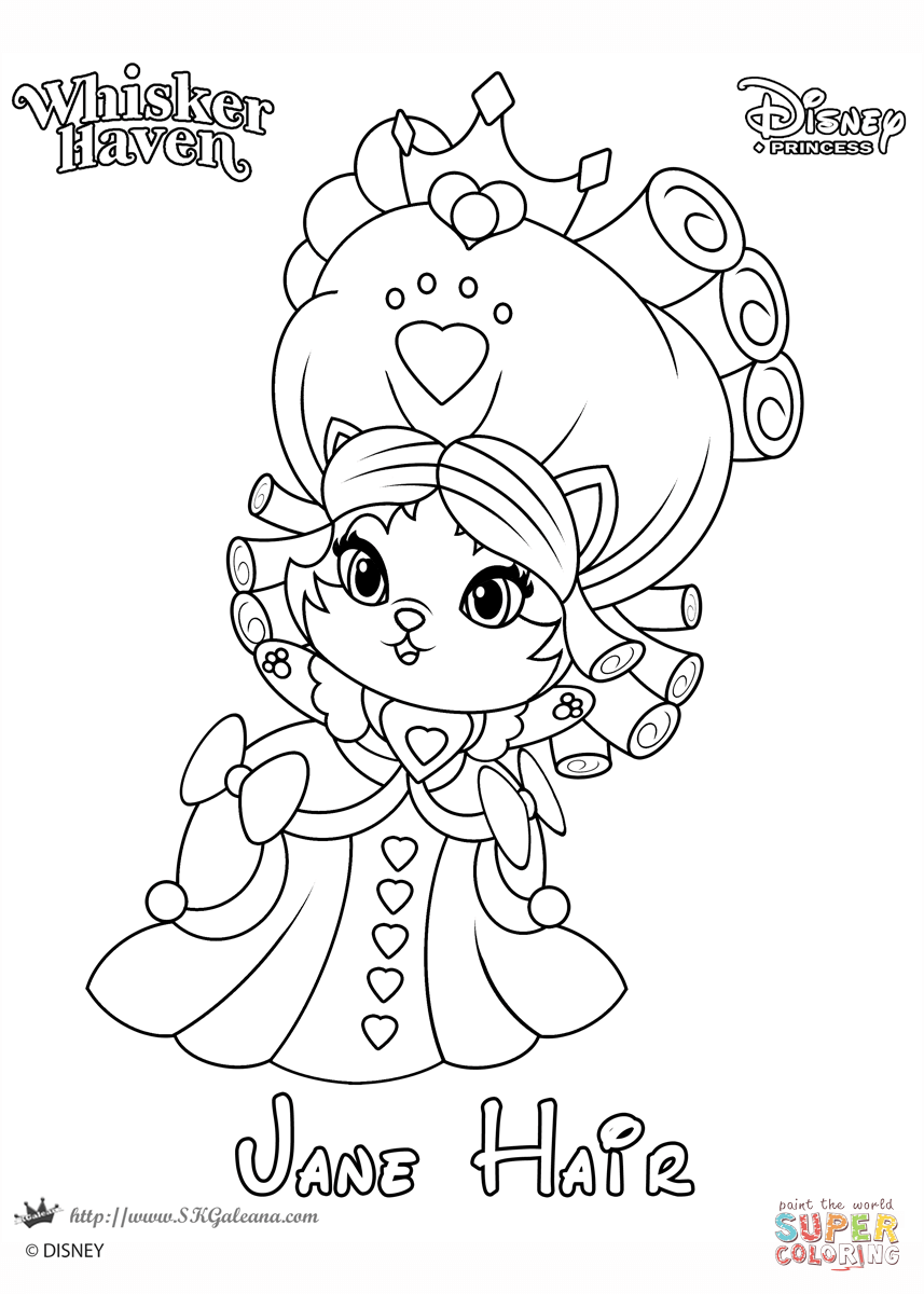 Whisker haven jane hair princess coloring page free printable coloring pages