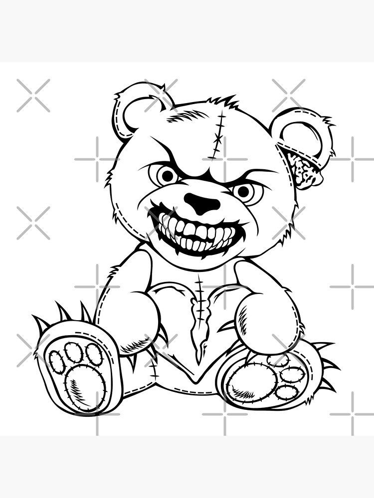 Silhouette of a torn sewn up teddy bear with a broken heart in its paws art board print for sale by tsvetek
