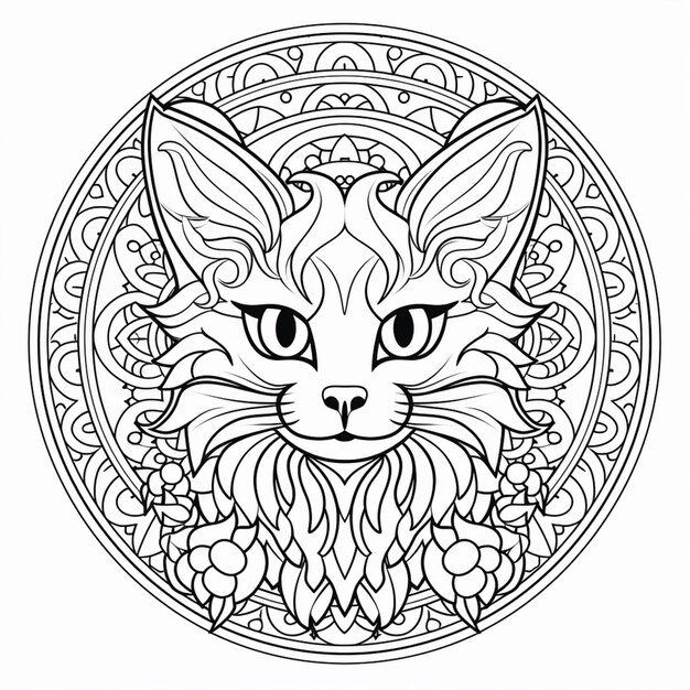 Premium ai image a coloring page with a cats face in a circular design generative ai