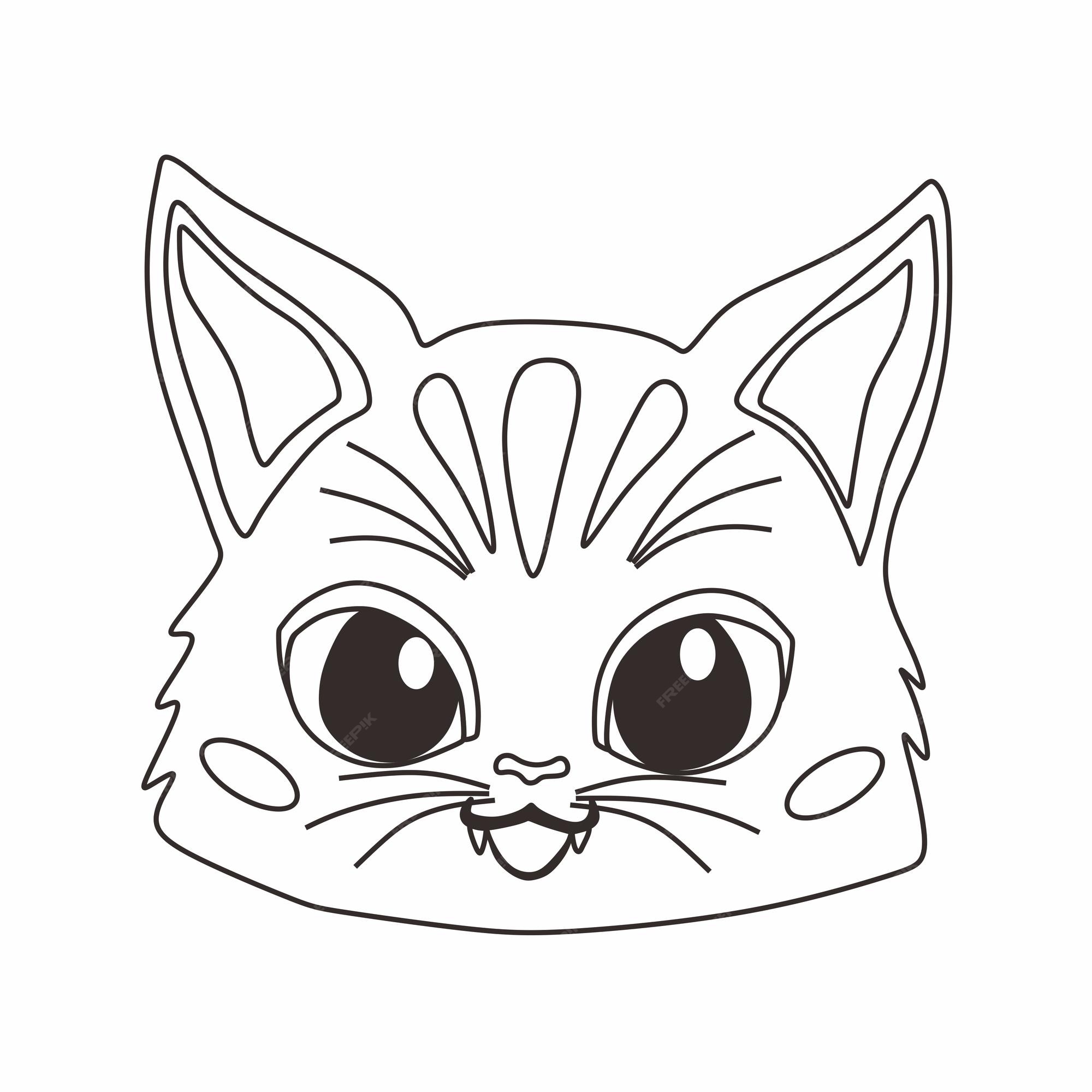 Premium vector kawaii baby cat face coloring page