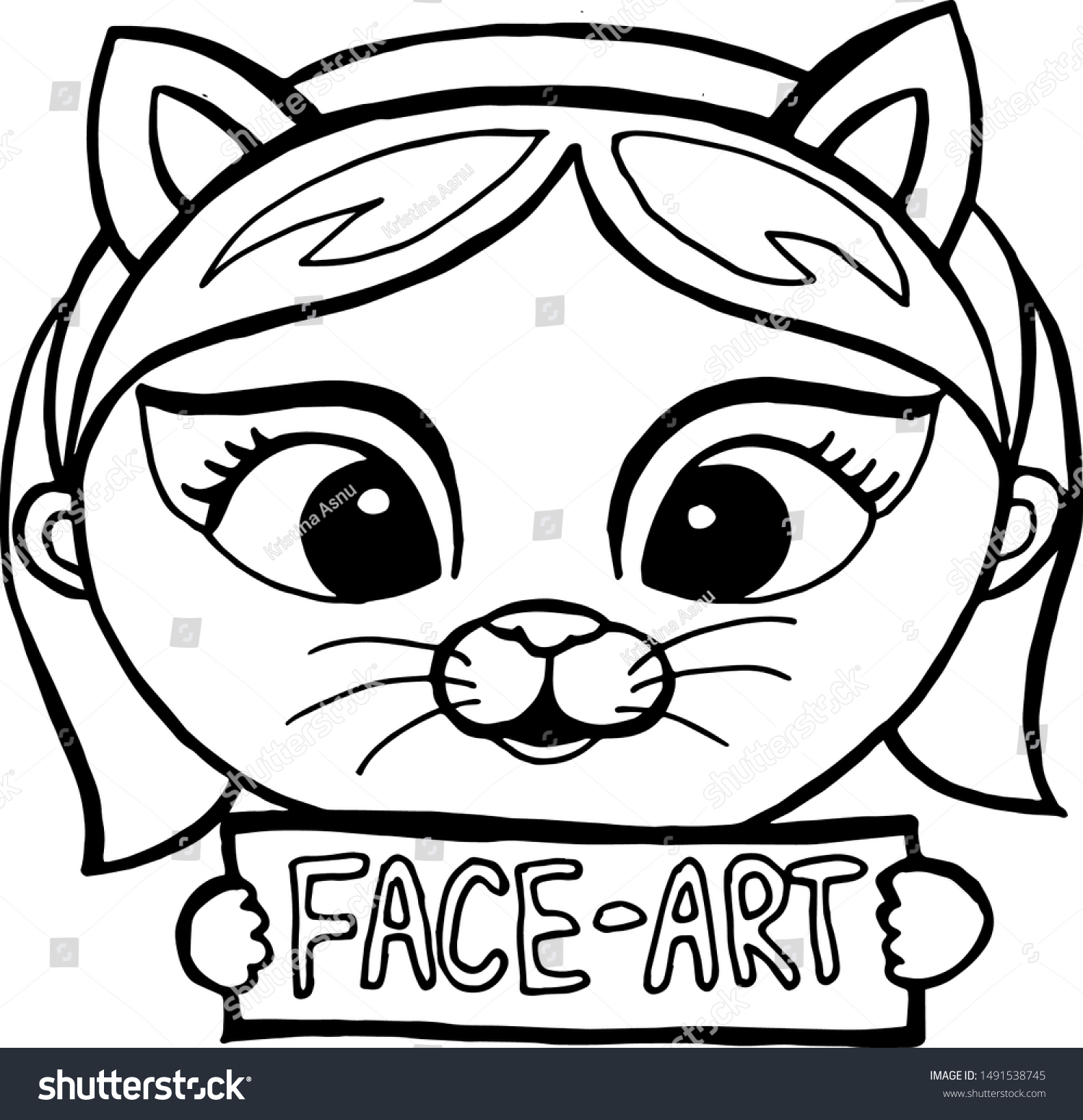 Logo face painting girl painted cat stock vector royalty free