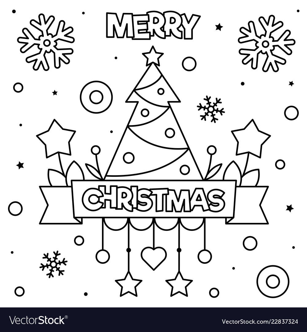Merry christmas coloring page black and white vector image