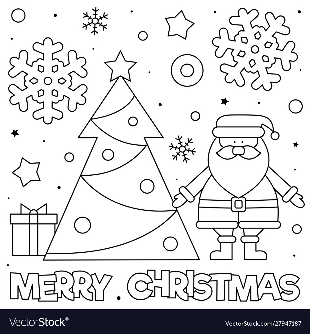 Merry christmas coloring page black and white vector image