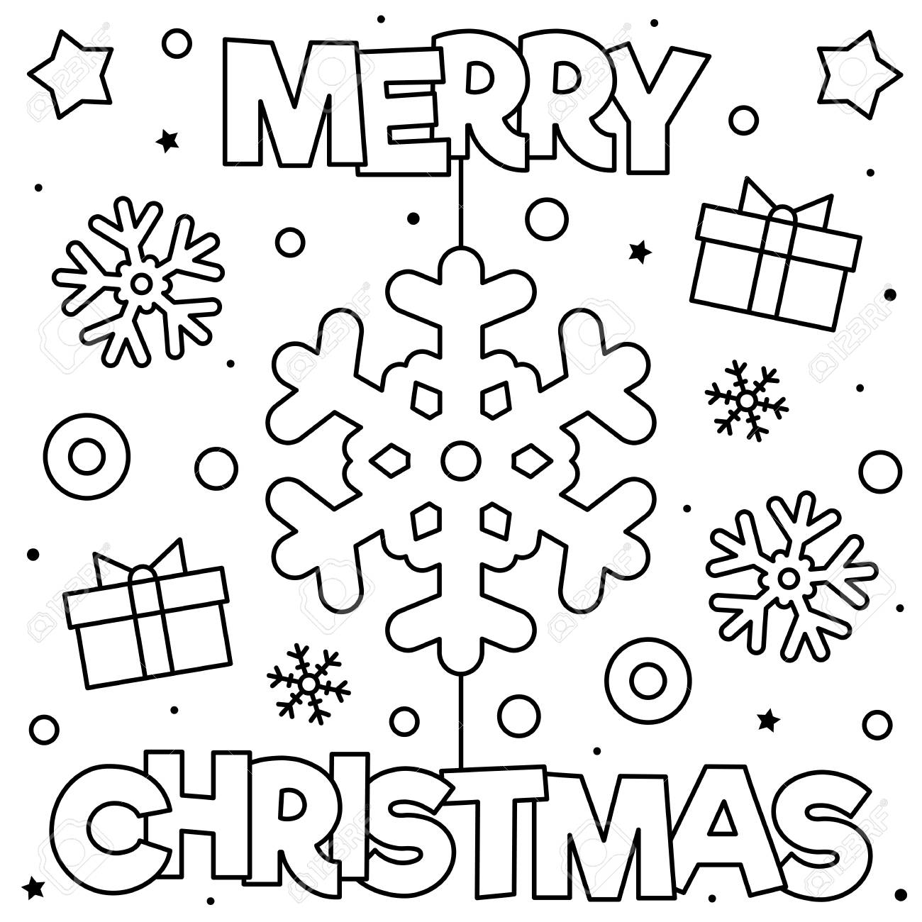 Merry christmas coloring page black and white vector illustration stock photo picture and royalty free image image