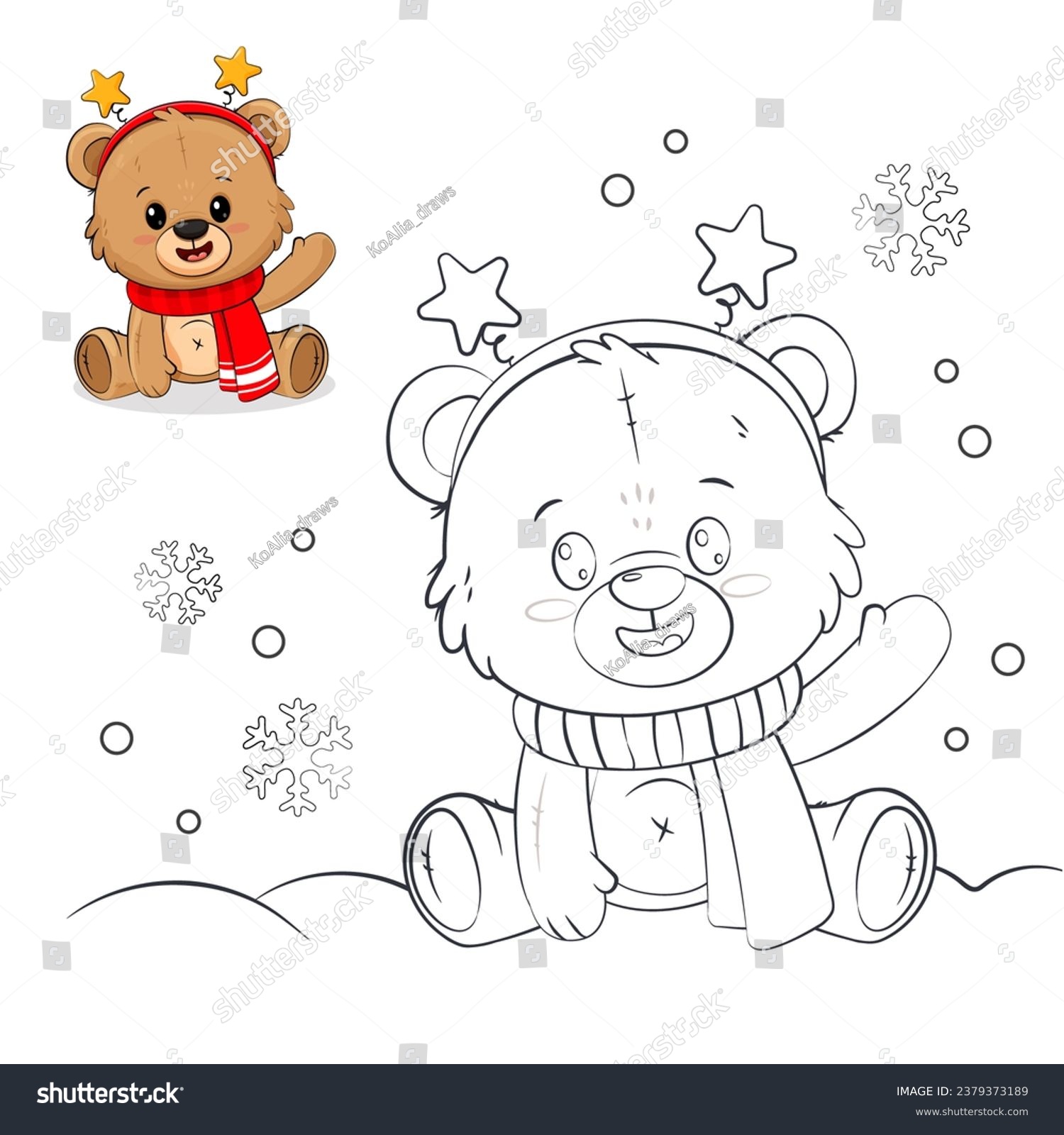 Christmas coloring book bear cute teddy stock illustration