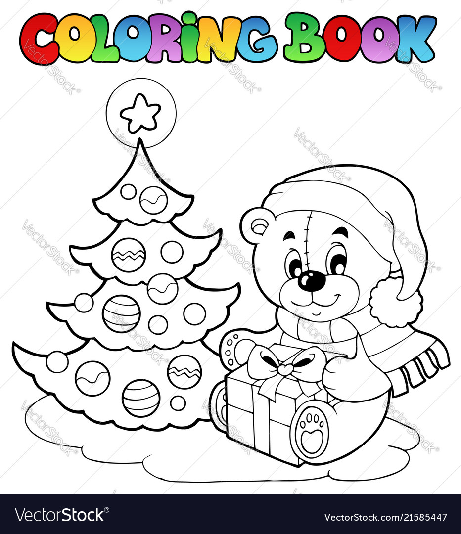 Coloring book christmas teddy bear royalty free vector image