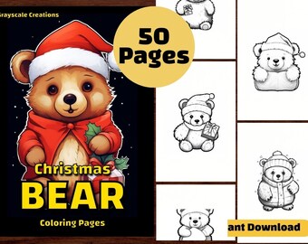 Christmas bear coloring page book cute teddy animal xmas