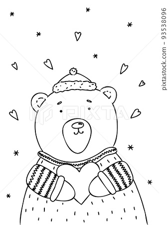 Christmas bear and snowflake coloring page