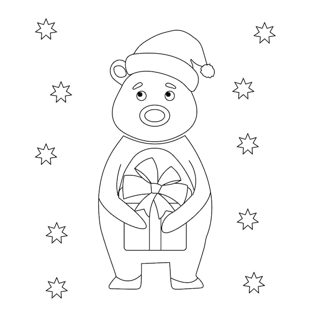 Premium vector christmas bear coloring page