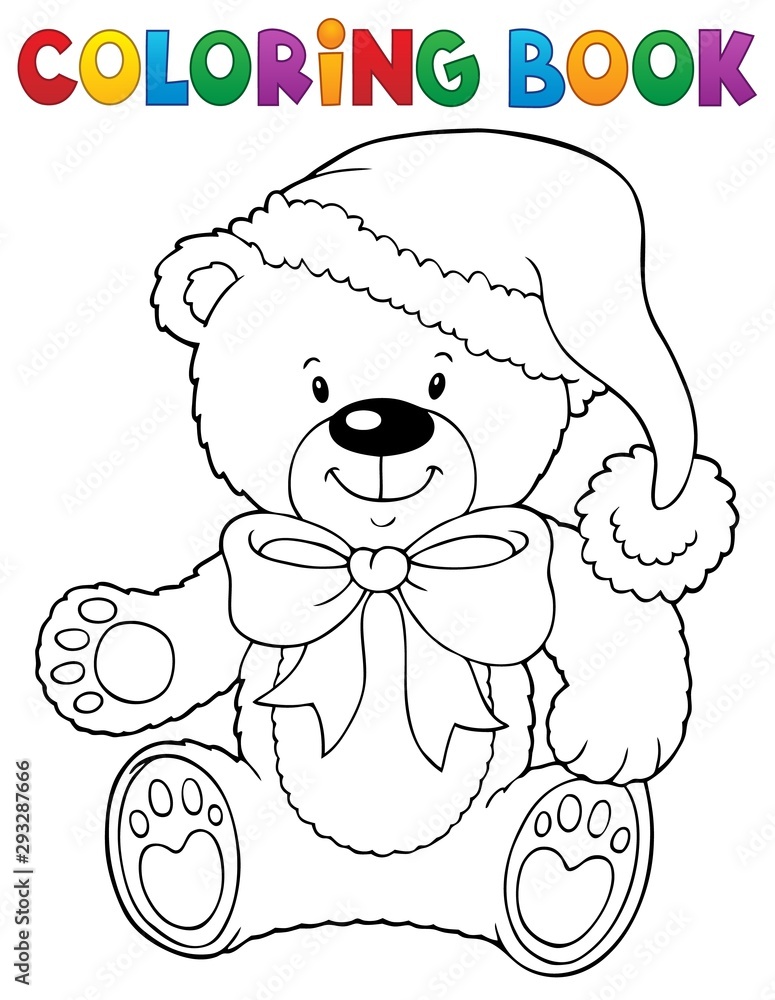 Coloring book christmas teddy bear topic vector
