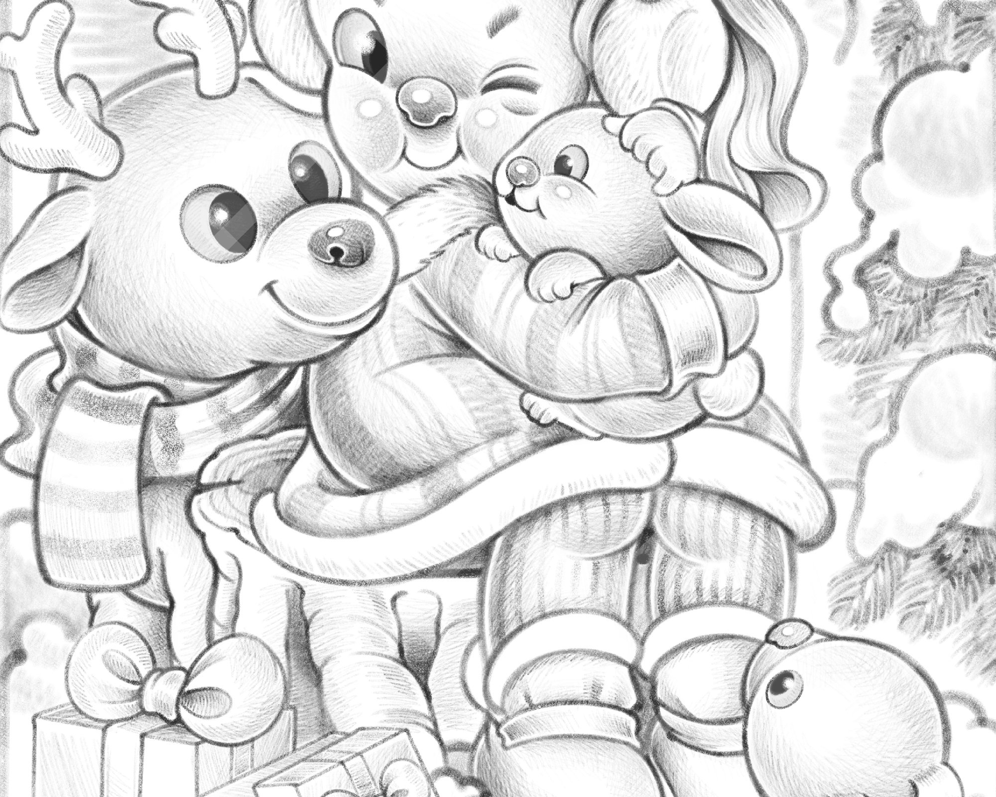 Woodland friends christmas coloring page printable woodland coloring pages animal coloring sheet school activities grayscale kid adult instant download