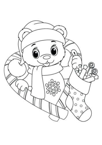 Teddy bear with stocking coloring page christmas coloring pages bear coloring pages printable christmas stocking