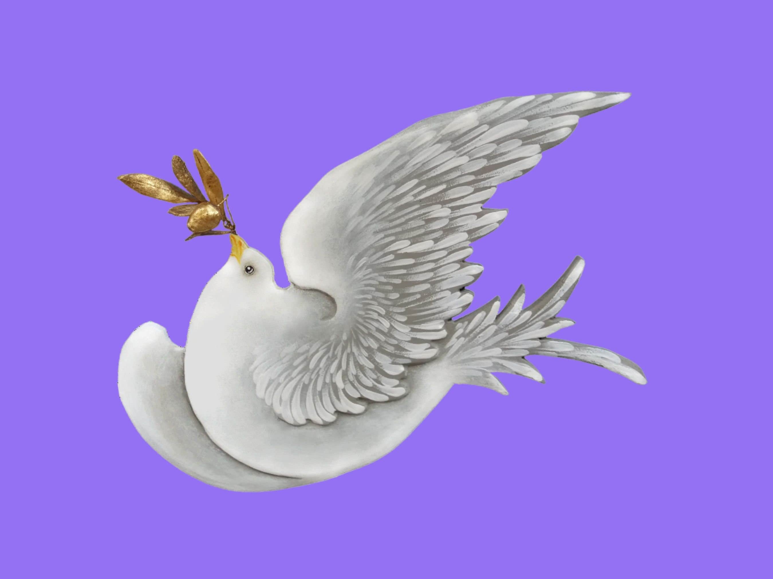 Painted wooden dove holding a golden olive branch dove of peace baptism personalized gift holy spirit pigeon mourning religious dove