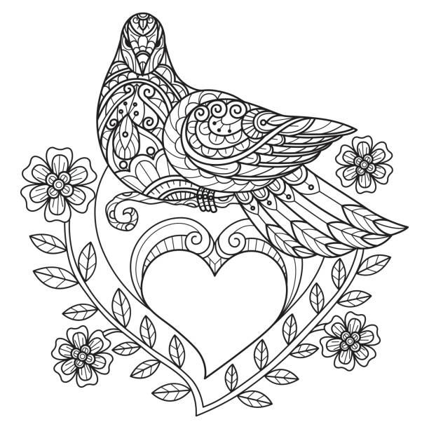 Drawing of the dove with heart tattoo stock illustrations royalty