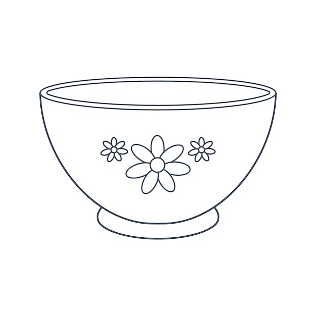 Premium vector dishes a deep bowl for salad with a floral ornament line art