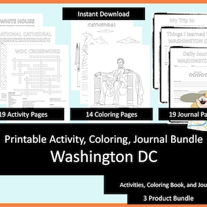 Printable activities for kids coloring book journal bundle washington dc coloring pages puzzles children and adults staycation