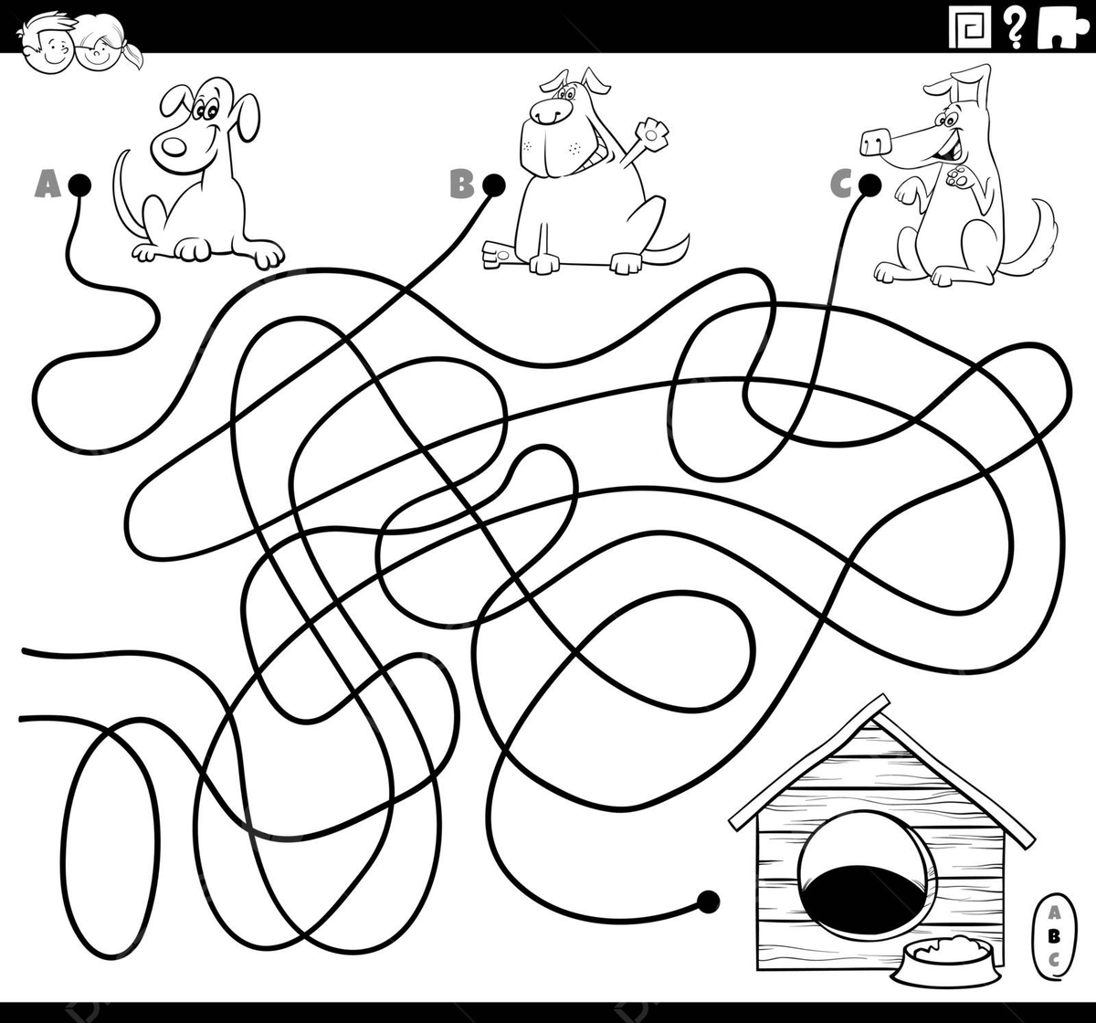 Coloring book page featuring a maze with dogs and their house vector book test vector png and vector with transparent background for free download