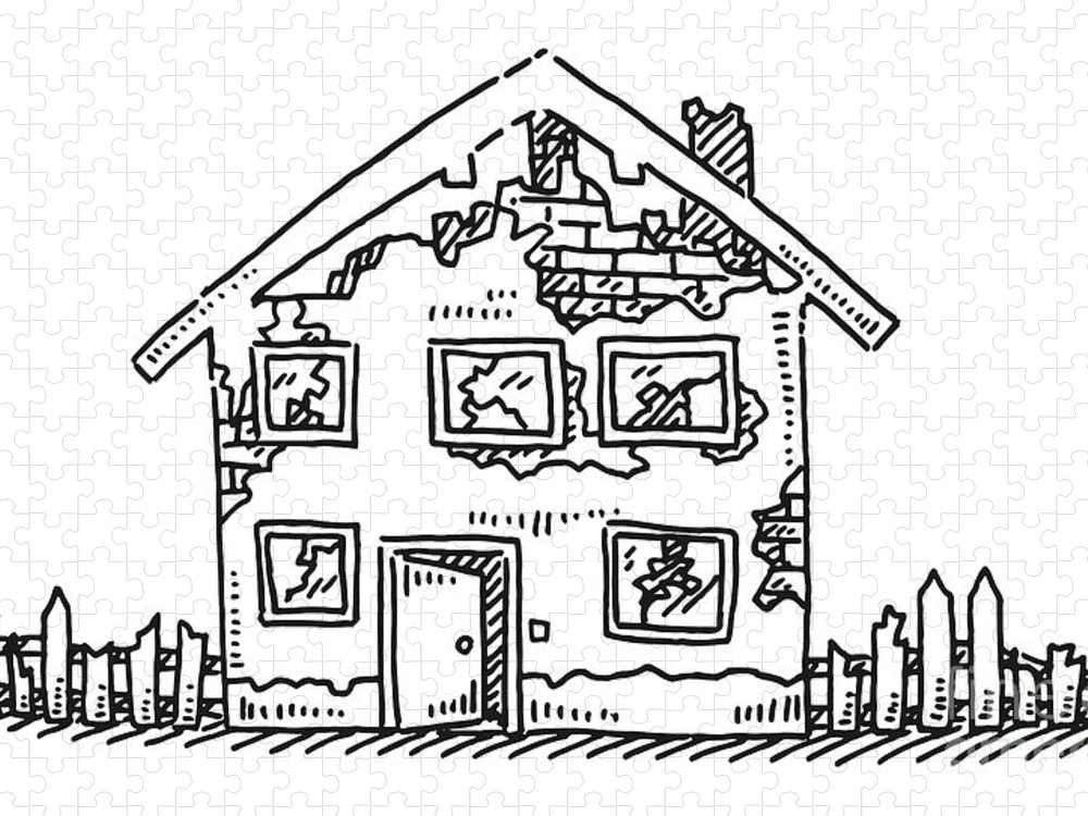 Abandoned destroyed house drawing jigsaw puzzle by frank ramspott