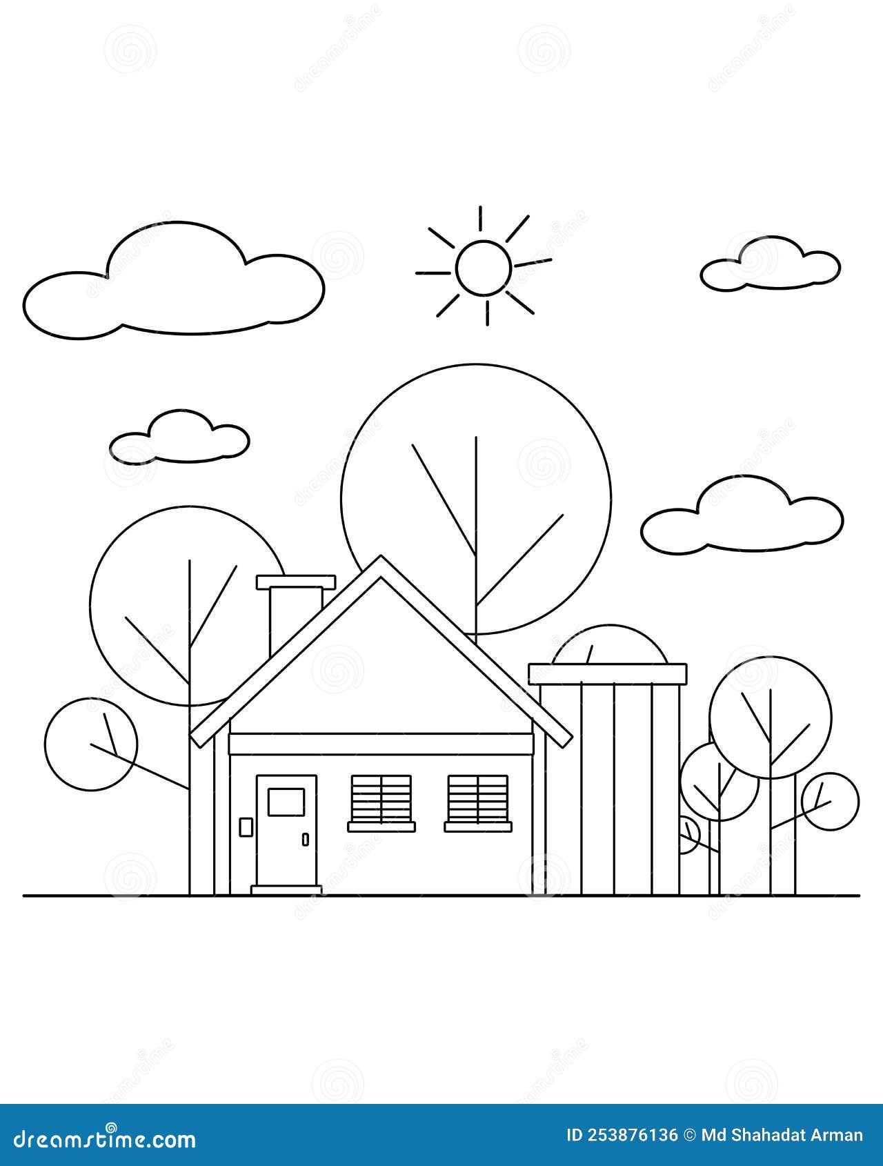 Kids coloring page modern house coloring book page designeasy house coloring book kids coloring page stock vector