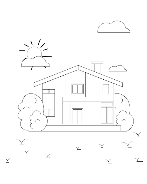 Premium vector simple house coloring page coloring page design kids coloring page