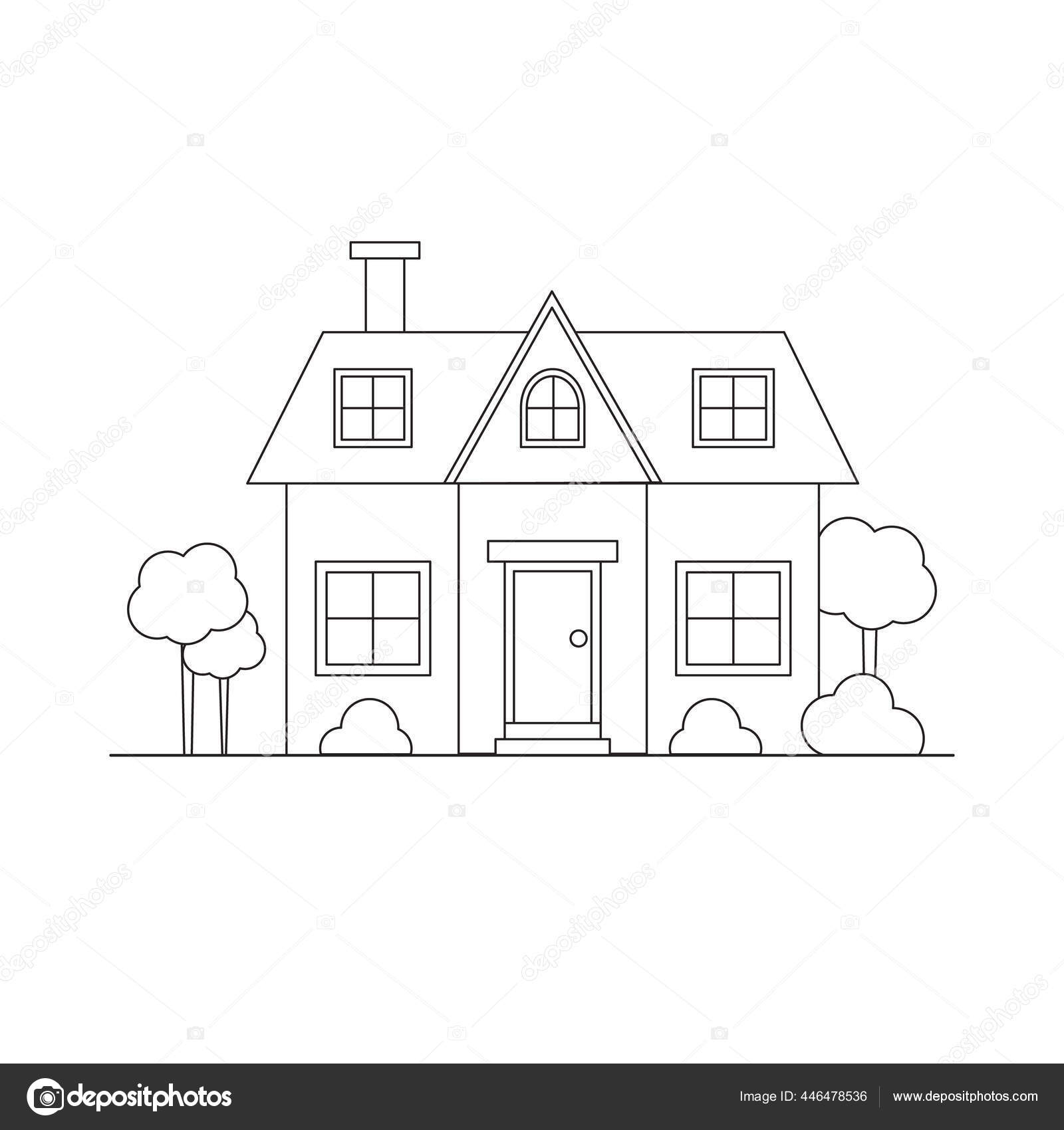 Vector cute outline house illustration for coloring pages monochrome house graphic illustration stock vector by olgaklyushina