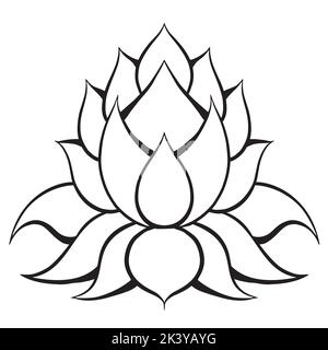 Black outline simple lotus or water lily flower vector icon stock vector image art