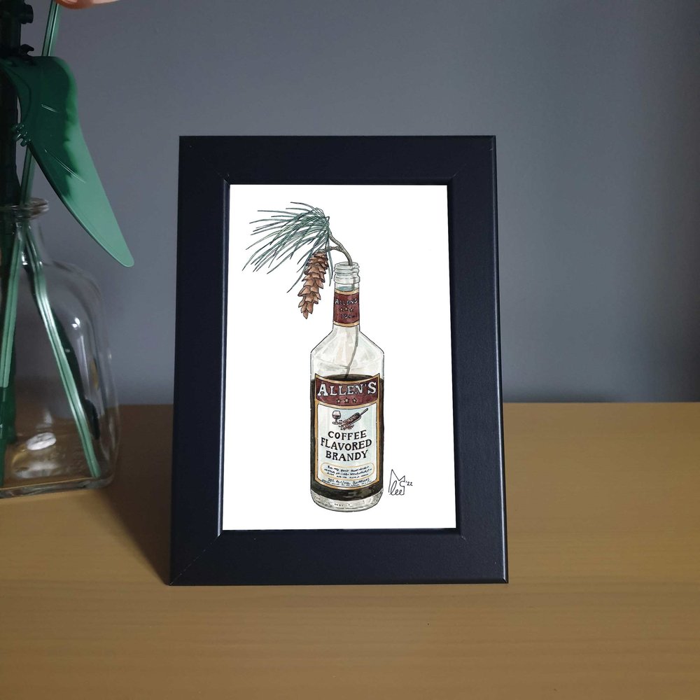 Maine white pine cone and tassel in allens coffee brandy
