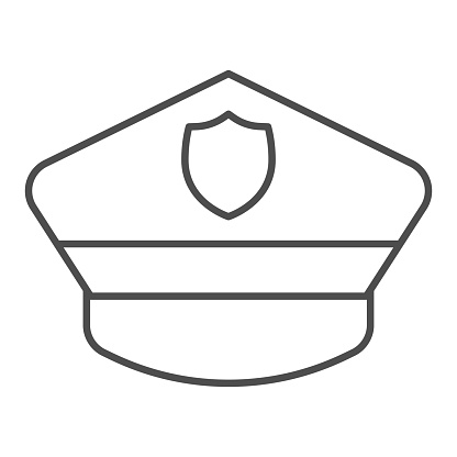 Policeman hat thin line icon police officer city cap jurisprudence design concept outline style pictogram on white background use for web and app eps stock illustration