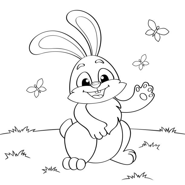 Little cute bunny black and white vector illustration for coloring book stock illustration