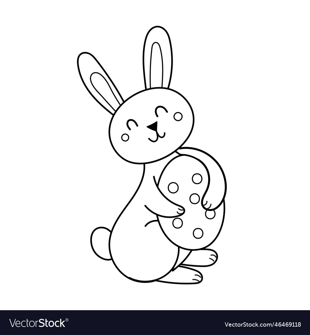 Cute easter bunny with egg coloring page spring vector image
