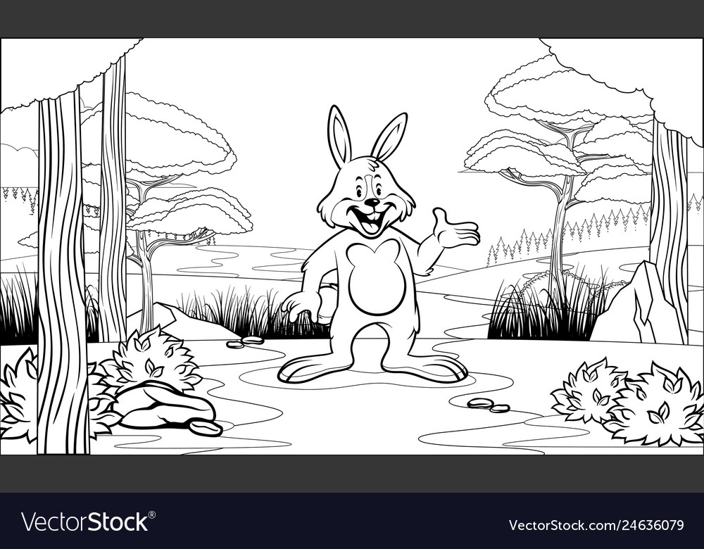 Black and white coloring page rabbit with cartoon vector image