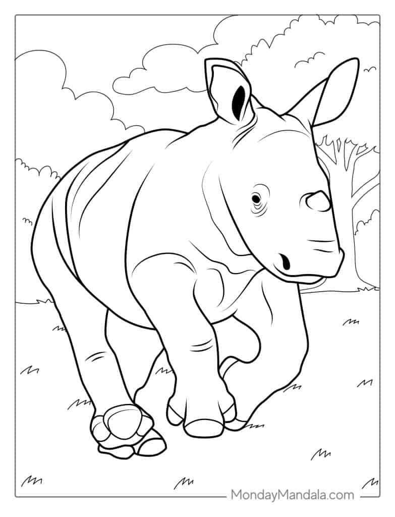 Rhino coloring pages free pdf printables
