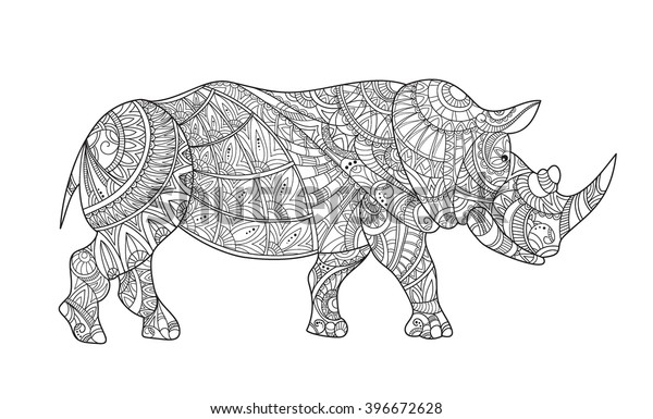 Drawing zentangle rhino coloring page rhinoceros stock vector royalty free