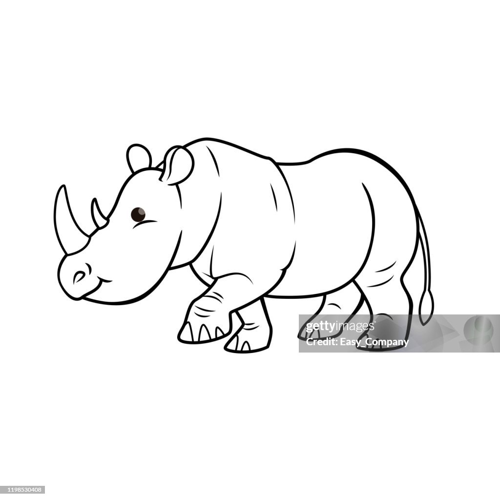 Vector illustration of rhino isolated on white background for kids coloring book high