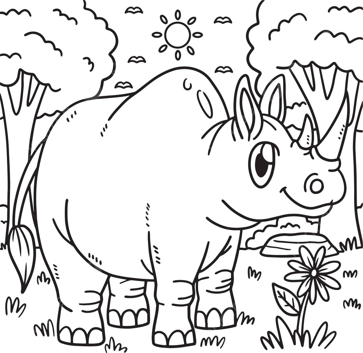 Rhinoceros animal coloring page for kids book hand drawn outline vector animal drawing book drawing ring drawing png and vector with transparent background for free download