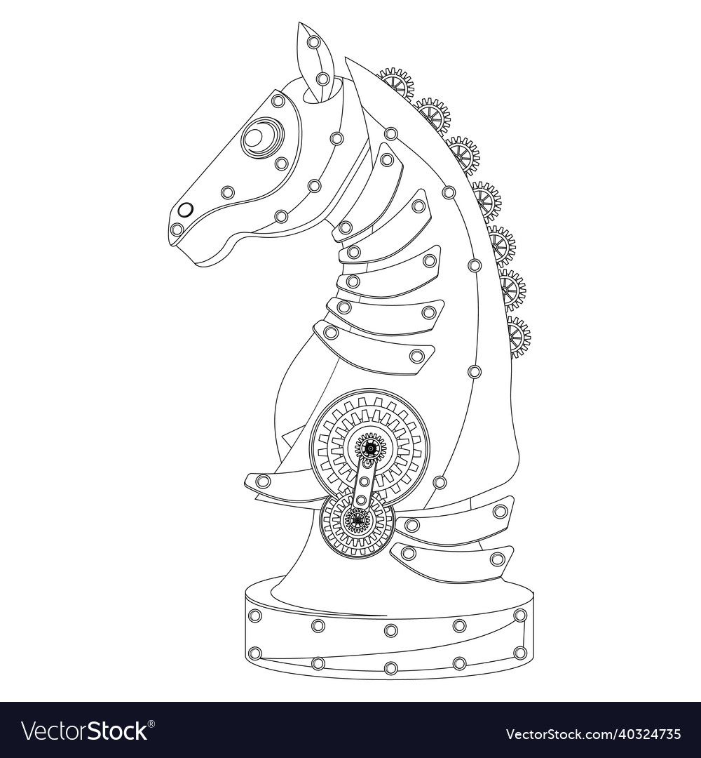 Steampunk chess piece horse robot coloring book vector image