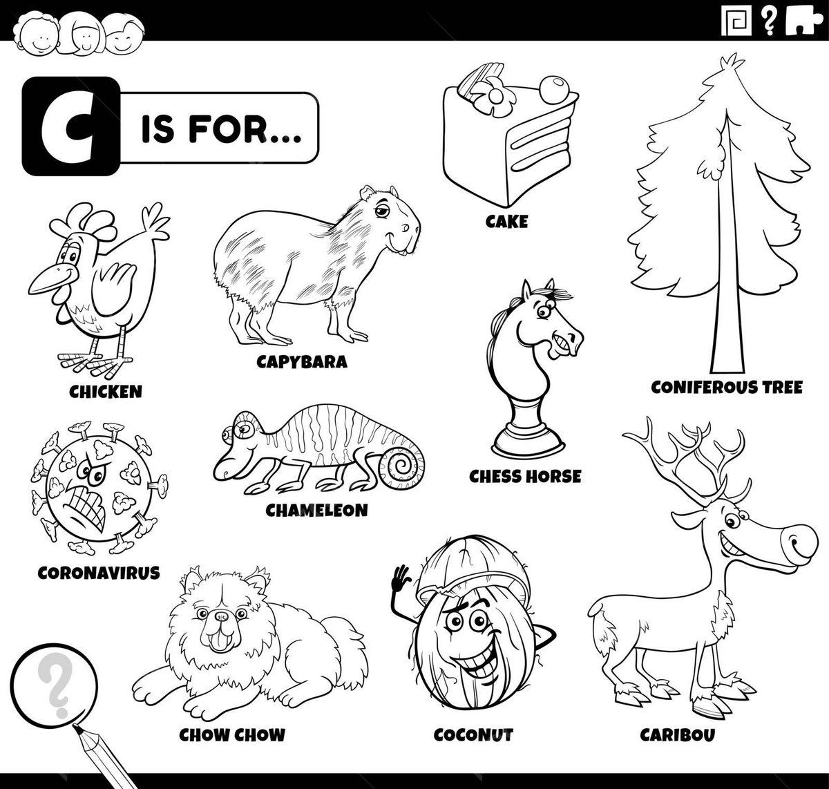 Educational coloring book page of words starting with the letter c vector worksheet white book png and vector with transparent background for free download