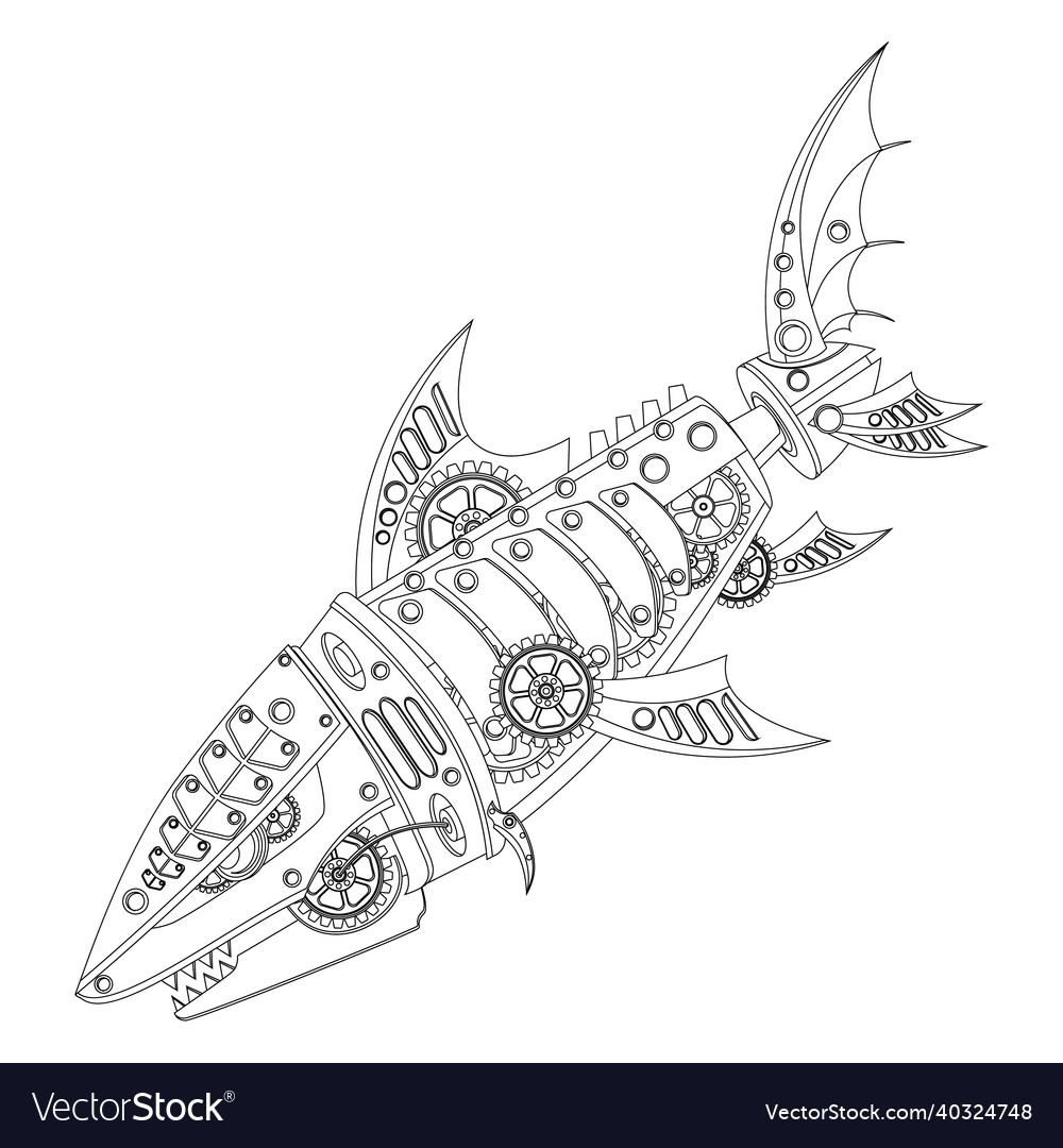 Mechanical shark coloring book royalty free vector image