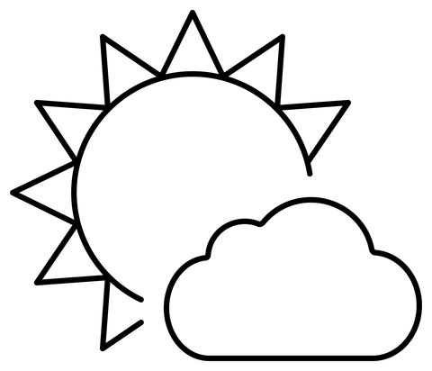 Sun behind small cloud emoji coloring page free printable coloring pages
